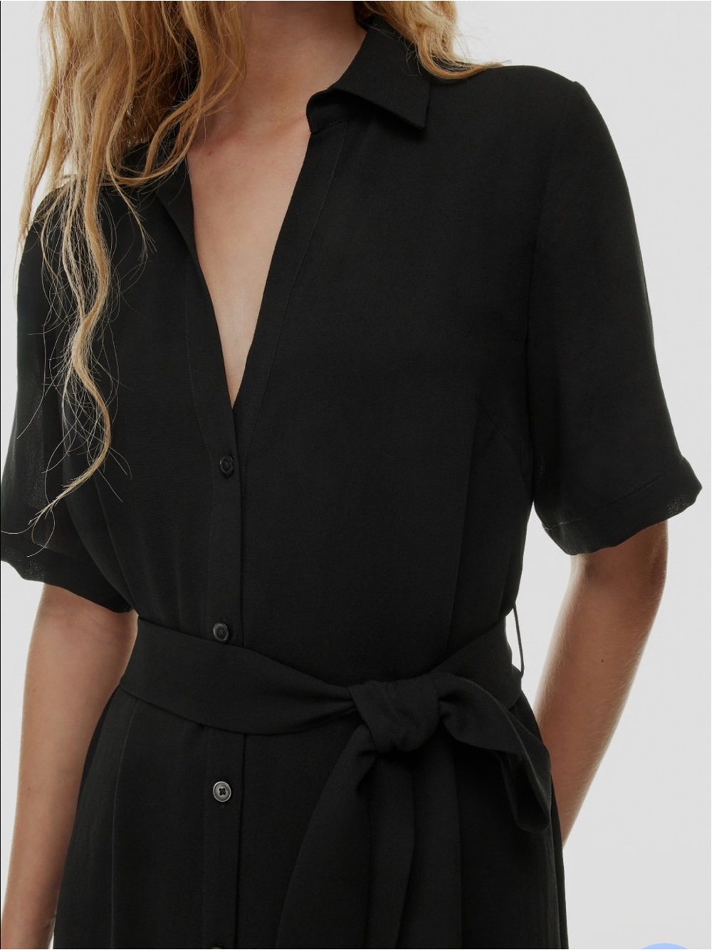 Aritzia Black Midi Shirt Dress with Tie Waist